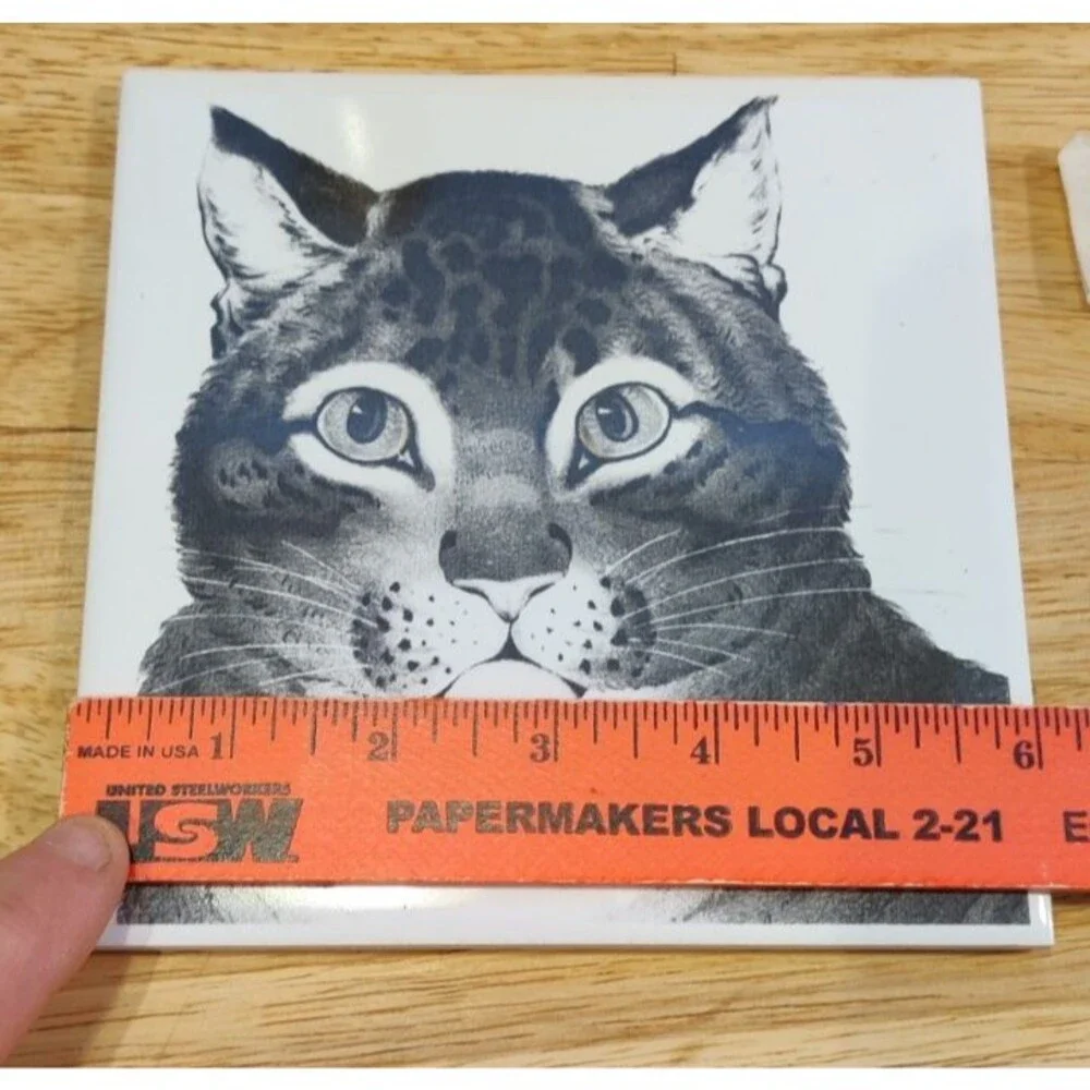 Nathaniel Currier The Favorite Cat 6" Square Ceramic Tile Wall Hanging Art Vtg - Picture 5 of 6